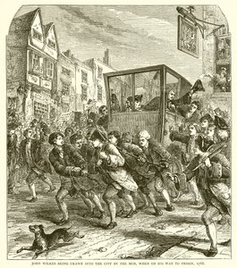 John Wilkes sendo arrastado para a cidade pela multidão, quando em seu caminho para a prisão, 1768 de English School