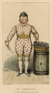 Joseph Grimaldi como palhaço em arlequim e frade bacon de English School