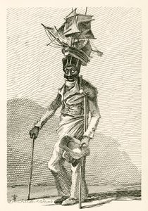 Joseph Johnson, um marinheiro negro, com uma modelo do navio Nelson em seu boné de English School