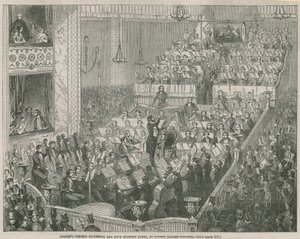 Orquestra de concertos de Julliens e quatro bandas militares no Covent Garden Theatre de English School