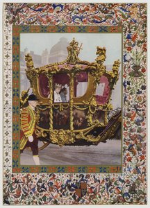Rei George V e Rainha Maria montando no ônibus estadual (cor litho) de English School