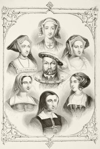 O rei Henrique VIII da Inglaterra e suas seis esposas, de "A História Nacional e Doméstica da Inglaterra", de William Hickman Smith Aubrey (1858-1916) publicaram Londres, c.1890 de English School