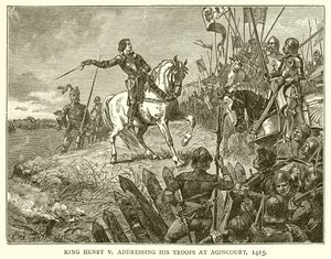 O rei Henrique V dirigindo-se às suas tropas em Agincourt, 1415 de English School