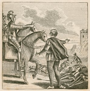 O Rei Henrique V a ver o campo de batalha após a derrota dos franceses em Agincourt de English School