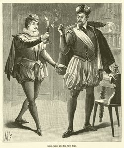 O Rei James e o seu Primeiro Tubo (gravura) de English School