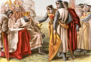 Rei João sendo forçado a assinar a Magna Carta de English School