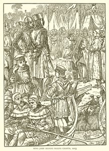 Rei João assinando Magna Charta, 1215 de English School