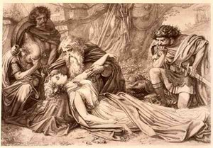 Rei Lear, Acto 5 Cena 3, de William Shakespeare (1564-1616) (gravura) de English School
