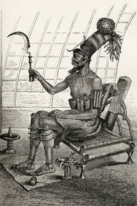 Rei Munza em plena vestimenta, de "Os habitantes do mundo" por GT Bettany, publicado em 1888 (gravura) de English School
