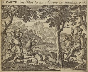 O rei Guilherme II da Inglaterra atirou com uma flecha enquanto caçava, 1100 de English School