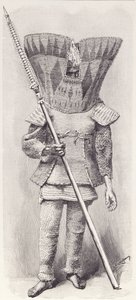 Kingsmill Islander com armadura completa, de The History of Mankind, Vol.1, do Prof, Friedrich Ratzel, 1896 de English School