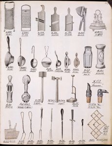 Utensílios de cozinha, de um catálogo de produtos domésticos e acessórios, c.1890-1910 de English School