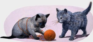 Gatinhos brincando com uma bola de lã