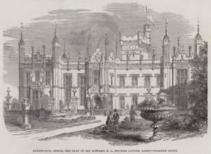 Knebworth, Herts, a Sede de Sir Edward E L Bulwer Lytton, Baronete, Garden Front (gravura) de English School