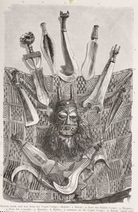 Facas, máscara e tapete do Alto Congo, de &39;The History of Mankind&39;, Vol.III, do Prof. Friedrich Ratzel, 1898 de English School