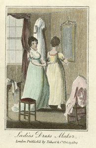 Senhoras Dress Maker, pub. 1804 (gravura a cores) de English School
