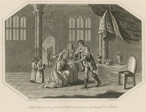 Lady Grey implorando ao Rei Edward IV por uma manutenção para si e para os filhos de English School