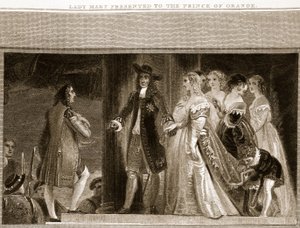 Lady Mary apresentado ao Príncipe de Orange, ilustração de David Humes A História da Inglaterra, pub. por R. Bowyer, Londres, 1812 de English School