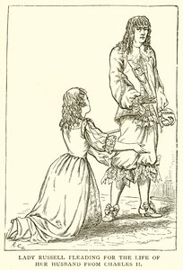 Lady Russell implorando pela vida de seu marido de Charles II de English School
