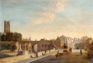 Paisagem com igreja, c.1790 (óleo sobre tela) de English School