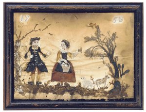 Paisagem com figuras e ovelhas de English School