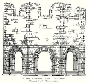 Lavatório, Abadia de Mellifont, Drogheda (gravura) de English School