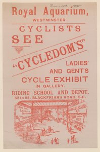 Folheto anunciando a exibição Cycleoms Ladies and Gents Cycle no Royal Aquarium de English School