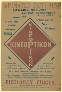 Folheto anunciando o Kineoptikon, Piccadilly Circus de English School