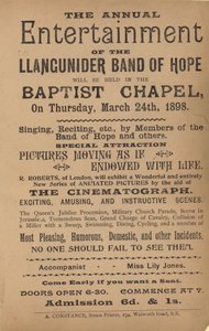 Folheto anunciando o entretenimento anual da Llangunider Band of Hope de English School