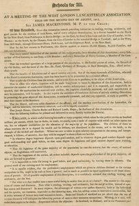 Folheto explicando uma resolução da West London Lancasterian Association para começar a fornecer instruções para crianças, em agosto de 1813 de English School