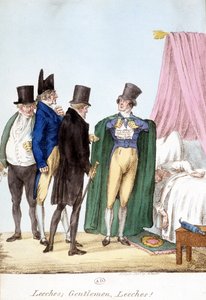 Sanguessugas, cavalheiros, sanguessugas: O humor inglês a desenhar num médico seguro de si, com um doente doente. de English School