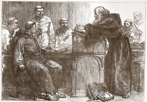 Lefevre lecionando na Sorbonne, ilustração da História do Protestantismo por James Aitken Wylie (1808-1890), pub. 1878 de English School