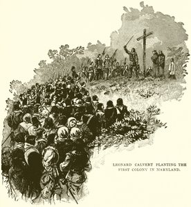 Leonard Calvert plantando a primeira colônia em Maryland de English School