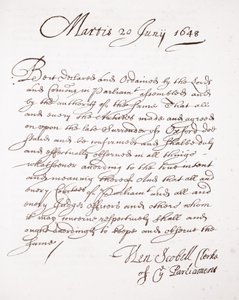 Carta de Henry Scobell, 20 de junho de 1648 de English School