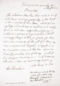 Carta de Carlos II ao Chanceler Lord Clarendon, 7 de junho de 1662 de English School