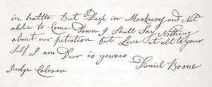 Carta de Daniel Boone ao juiz John Cobren, original de 5 de outubro de 1809 (ver também 619583) de English School