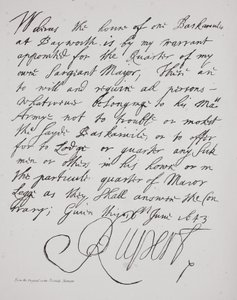 Carta do Príncipe Rupert, junho de 1643 de English School