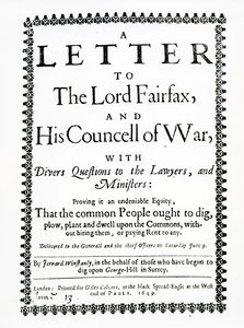 Carta para Lord Fairfax de Gerrard Winstanley (c.1609-60) em nome dos Diggers em St. George Hill, Surrey, imprimiu 1649 de English School