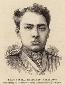 Tenente-general Khudg Shun Shere Jung (gravura) de English School