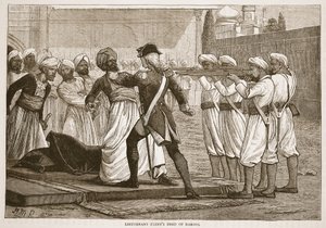 Tenente Flints Deed de ousar, ilustração da história ilustrada de Cassells da Índia por James Grant, bar. 1879 de English School