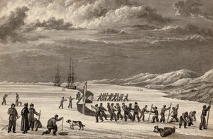 Primeira viagem do tenente William Parry: As equipes do HMS Hecla e do HMS Griper entrando em Winter Harbor, c.1819 de English School