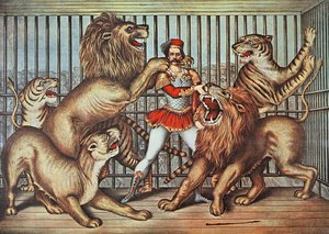 Lion Tamer, c.1880 (cor litho) de English School