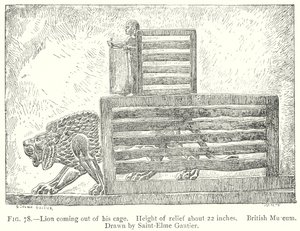 Löwe kommt aus seinem Käfig (Gravur) von English School