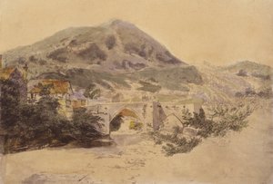 Ponte de Llangollen (litografia a cores) de English School