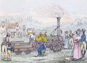 Motor locomotor, o foguete em 1830, construído por George Stephenson (1781-1848) (aquatint) de English School