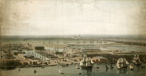 Docas de Londres, com a Catedral de St Pauls à distância de English School