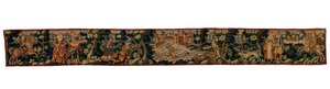 Tira comprida de tapeçaria representando figuras a cavalo, a passear e a caçar, c.1600 (lã) de English School