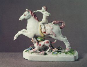 Longton Hall figura de Cupido montando um cavalo, c.1755 (porcelana)
