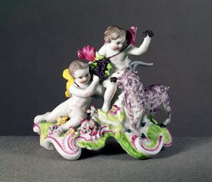 Grupo Longton Hall, dois putti com cabra, c.1755 (porcelana)