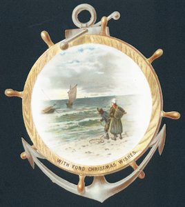 Olhando através de uma roda de navios, cartão de Natal de English School